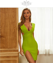 Load image into Gallery viewer, Adyce New Summer Sexy Hollow Out Bandage Dress Women V Neck Green Bodycon Celebrity Runway Nightout Club Party Dress Vestidos
