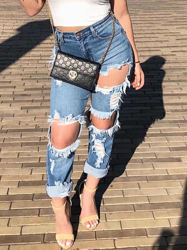 2020 trendy woman ripped denim jeans high waist boyfriend jeans fashion sexy long pants women summer clothing S-2XL new arrival