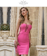 Load image into Gallery viewer, Adyce New Summer Women Rose Red Bodycon Bandage Dress Sexy Hollow Out Strapless Mini Celebrity Runway Club Party Dress Vestido
