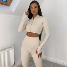 Load image into Gallery viewer, 2020 Winter Women 2 Two Piece Set Long Sleeve Crop Tops Tshirt Leggings Pants Set Bodycon Sport Fitness Tracksuit
