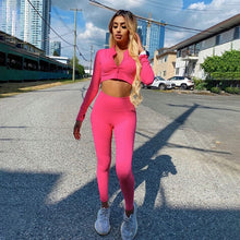 Load image into Gallery viewer, 2020 Winter Women 2 Two Piece Set Long Sleeve Crop Tops Tshirt Leggings Pants Set Bodycon Sport Fitness Tracksuit
