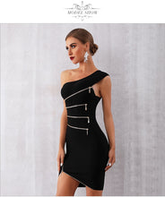 Load image into Gallery viewer, ADYCE 2021 New Summer Women Bandage Dress Sexy One Shoulder Zipper Black Clubwear Dress Vestidos Celebrity Evening Party Dresses
