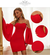 Load image into Gallery viewer, ADYCE 2021 New Summer Women Red Bodycon Bandage Dress Sexy Batwing Long Sleeve Red Strapless Celebrity Runway Club Party Dress
