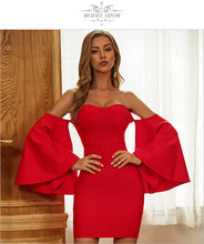 Load image into Gallery viewer, ADYCE 2021 New Summer Women Red Bodycon Bandage Dress Sexy Batwing Long Sleeve Red Strapless Celebrity Runway Club Party Dress
