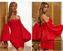 Load image into Gallery viewer, ADYCE 2021 New Summer Women Red Bodycon Bandage Dress Sexy Batwing Long Sleeve Red Strapless Celebrity Runway Club Party Dress
