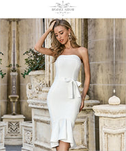 Load image into Gallery viewer, ADYCE 2021 New Summer Women White Trumpet Bandage Dress Sexy Strapless Belt Bodycon Celebrity Runway Club Party Dress Vestidos
