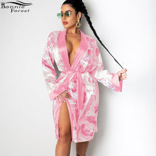 Load image into Gallery viewer, Bonnie Forest Fashion Long Sleeve Pay My Bills Cover Up Robes Elegant Money Print Stain Sleep Wear Women Dress Lounge Wears
