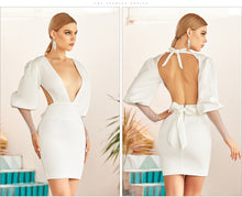 Load image into Gallery viewer, Adyce Summer Women White Backless Bodycon Club Dress Sexy V Neck Hollow Out Lantern Long Sleeve Celebrity Runway Party Dress New
