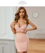 Load image into Gallery viewer, Adyce 2021 New Summer Women Spaghetti Strap V Neck Pink Bandage Dress Sexy Hollow Out Mini Club Celebrity Runway Party Dresses
