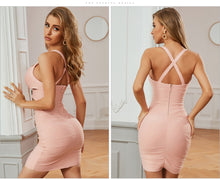 Load image into Gallery viewer, Adyce 2021 New Summer Women Spaghetti Strap V Neck Pink Bandage Dress Sexy Hollow Out Mini Club Celebrity Runway Party Dresses
