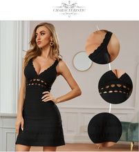 Load image into Gallery viewer, Adyce 2021 New Summer Women Black V Neck Mini Bandage Dress Sexy Spaghetti Strap Hollow Out Club Celebrity Runway Party Dresses
