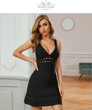 Load image into Gallery viewer, Adyce 2021 New Summer Women Black V Neck Mini Bandage Dress Sexy Spaghetti Strap Hollow Out Club Celebrity Runway Party Dresses
