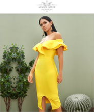 Load image into Gallery viewer, Adyce 2021 New Summer Sexy Off Shoulder Women Bandage Dress Ruffles Slash Neck Yellow Club Celebrity Evening Party Runway Dress
