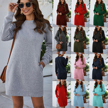 Load image into Gallery viewer, Autumn Winter Mini Dress Casual Solid O Neck Long Sleeve Basic Female Fashion Warm Short Dresses Vestidos Mujer New
