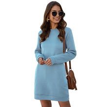 Load image into Gallery viewer, Autumn Winter Mini Dress Casual Solid O Neck Long Sleeve Basic Female Fashion Warm Short Dresses Vestidos Mujer New
