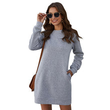 Load image into Gallery viewer, Autumn Winter Mini Dress Casual Solid O Neck Long Sleeve Basic Female Fashion Warm Short Dresses Vestidos Mujer New
