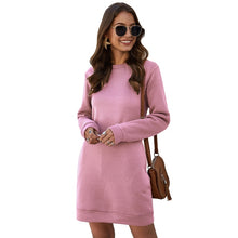 Load image into Gallery viewer, Autumn Winter Mini Dress Casual Solid O Neck Long Sleeve Basic Female Fashion Warm Short Dresses Vestidos Mujer New
