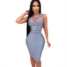 Load image into Gallery viewer, Ailigou 2021 Summer New Women&#39;s Bandage Dress Celebrity Party Sexy Bodycon Sling Sleeveless V-neck Metal Belt Dress Vestidos
