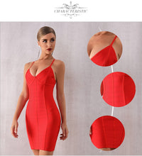 Load image into Gallery viewer, Adyce 2021 New Summer Bodycon Bandage Dress Women Sexy Red Spaghetti Strap V Neck Backless Celebrity Evening Party Dress Vestido
