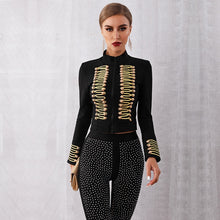 Load image into Gallery viewer, 2021 New Winter Elegant Bandage Jacket Golden Button Embellished Long Sleeves Celebrity Party Elegant Long Sleeve Bandage Jacket
