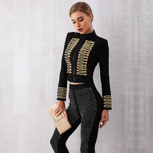 Load image into Gallery viewer, 2021 New Winter Elegant Bandage Jacket Golden Button Embellished Long Sleeves Celebrity Party Elegant Long Sleeve Bandage Jacket
