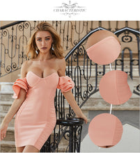 Load image into Gallery viewer, Adyce 2021 New Summer Women Off Shoulder Mini Bodycon Bandage Dress Sexy Ruffles Pink Club Celebrity Runway Party Dress Vestidos
