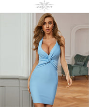 Load image into Gallery viewer, Adyce 2021 New Winter Women Hater V Neck Club Bodycon Bandage Dress Sexy Sleeveless Sky Blue Mini Celebrity Runway Party Dresses
