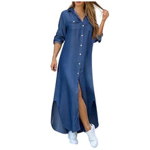 Load image into Gallery viewer, Autumn Long Dress Long Sleeve Shirt Dress Women Denim Long Dresses Pocket Button Shirt Print Dress Casual Loose Dresses 2020
