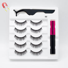 Load image into Gallery viewer, 5 Pairs/Set Magnetic Eyelashes False Lashes Repeated Use Eyelashes Waterproof Liquid Eyeliner With Tweezer Makeup Set
