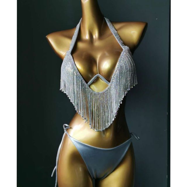 2021 venus vacation new style diamond tassels bikini set rhinestone sexy women bathing suit bling stones swimsuit crystal swim