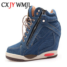 Load image into Gallery viewer, Big Size Women Denim Wedges Sneakers Autumn Platform Casual Shoes Fashion Woman Side Zipper Vulcanized Shoe Thick Bottom Sneaker
