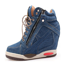 Load image into Gallery viewer, Big Size Women Denim Wedges Sneakers Autumn Platform Casual Shoes Fashion Woman Side Zipper Vulcanized Shoe Thick Bottom Sneaker
