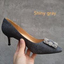 Load image into Gallery viewer, Black Rhinestones High Heels Shoes Woman Basic Pumps Satin Cloth Artificial Crystal Diamond Buckle Work Fashion Sexy Women Shoes
