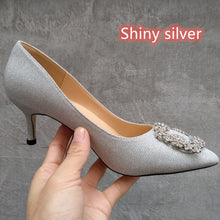 Load image into Gallery viewer, Black Rhinestones High Heels Shoes Woman Basic Pumps Satin Cloth Artificial Crystal Diamond Buckle Work Fashion Sexy Women Shoes
