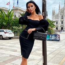 Load image into Gallery viewer, Adyce New Winter Women Off Shoulder Black Bandage Dress Sexy Lace Long Lantern Sleeve Club Celebrity Runway Party Bodycon Dress
