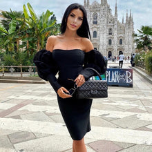 Load image into Gallery viewer, Adyce New Winter Women Off Shoulder Black Bandage Dress Sexy Lace Long Lantern Sleeve Club Celebrity Runway Party Bodycon Dress
