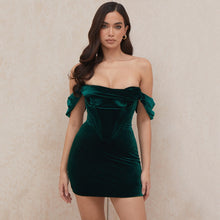 Load image into Gallery viewer, Ailigou 2021 New Green Strapless Backless Velvet Sexy Pleated Women Bodycon Dress Club Elegant Mini Party Dress Dress Vestidos
