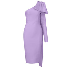 Load image into Gallery viewer, 8 Colors High Quality Runway Bownot One Sleeve Orange Purple Long Sleeve Rayon Bandage Dress Party Bodycon Dress Vestidos
