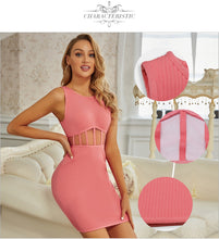 Load image into Gallery viewer, Adyce 2021 New Arrival Tank Sleeveless O Neck Mini Bodycon Bandage Dress Sexy Pink Lace Women Club Celebrity Runway Party Dress
