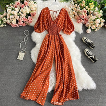 Load image into Gallery viewer, Autumn Sexy Polka Dot Romper Women Elegant V-Neck Puff Short Sleeve High Waist Jumpsuit Female Loose Wide Leg Playsuits Fashion
