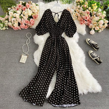 Load image into Gallery viewer, Autumn Sexy Polka Dot Romper Women Elegant V-Neck Puff Short Sleeve High Waist Jumpsuit Female Loose Wide Leg Playsuits Fashion
