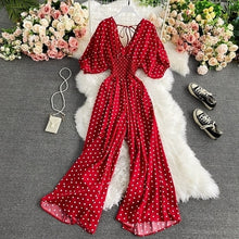 Load image into Gallery viewer, Autumn Sexy Polka Dot Romper Women Elegant V-Neck Puff Short Sleeve High Waist Jumpsuit Female Loose Wide Leg Playsuits Fashion
