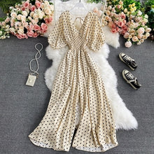 Load image into Gallery viewer, Autumn Sexy Polka Dot Romper Women Elegant V-Neck Puff Short Sleeve High Waist Jumpsuit Female Loose Wide Leg Playsuits Fashion
