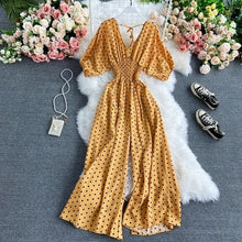 Load image into Gallery viewer, Autumn Sexy Polka Dot Romper Women Elegant V-Neck Puff Short Sleeve High Waist Jumpsuit Female Loose Wide Leg Playsuits Fashion
