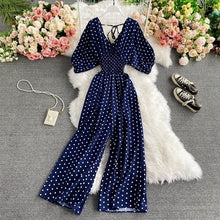 Load image into Gallery viewer, Autumn Sexy Polka Dot Romper Women Elegant V-Neck Puff Short Sleeve High Waist Jumpsuit Female Loose Wide Leg Playsuits Fashion
