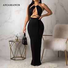 Load image into Gallery viewer, ANJAMANOR Neon Bodycon Hot Sexy Dress Womens Sexy Backless Sleeveless Halter Long Maxi Dresses Party Night Clubwear  D36-AA97
