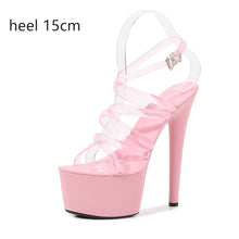 Load image into Gallery viewer, 2020 Summer 15cm 17cm 20cm Transparent PVC Strap Sandals Women High Heels Platform Shoes Woman Cross Strap Sandals Big Size 43
