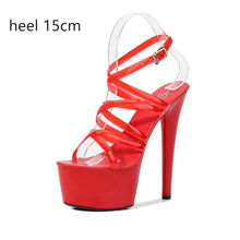 Load image into Gallery viewer, 2020 Summer 15cm 17cm 20cm Transparent PVC Strap Sandals Women High Heels Platform Shoes Woman Cross Strap Sandals Big Size 43
