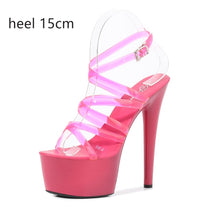 Load image into Gallery viewer, 2020 Summer 15cm 17cm 20cm Transparent PVC Strap Sandals Women High Heels Platform Shoes Woman Cross Strap Sandals Big Size 43
