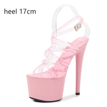 Load image into Gallery viewer, 2020 Summer 15cm 17cm 20cm Transparent PVC Strap Sandals Women High Heels Platform Shoes Woman Cross Strap Sandals Big Size 43
